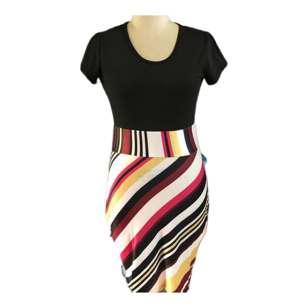 TRENDY SHORT SLEEVE O-NECK BODYCON MIDI DRESS - Picture 2 of 5